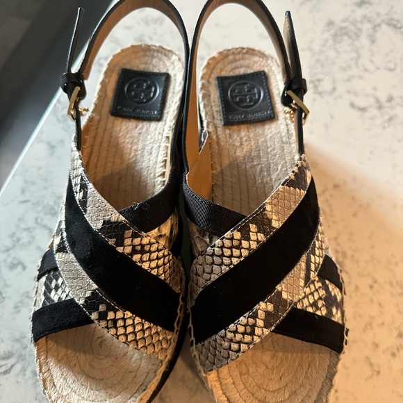 Tory Burch Espadrilles High Platform Black and Snake Skin color sz 8.5 (8 1/2) - Picture 8 of 16